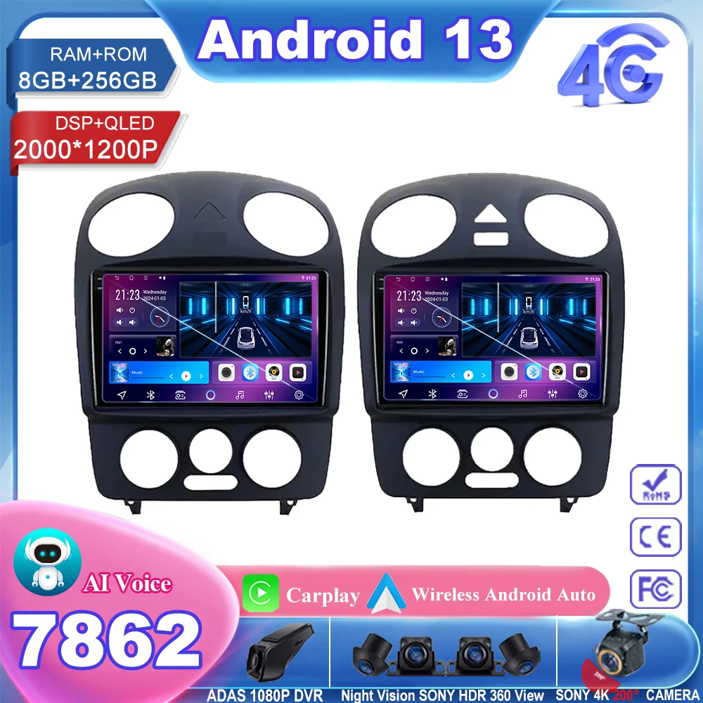 

2 Din Android 13 Car Radio Wireless Carplay For Volkswagen Beetle 2000-2012 Stereo Multimedia Player GPS Navigation 5G wifi QLED