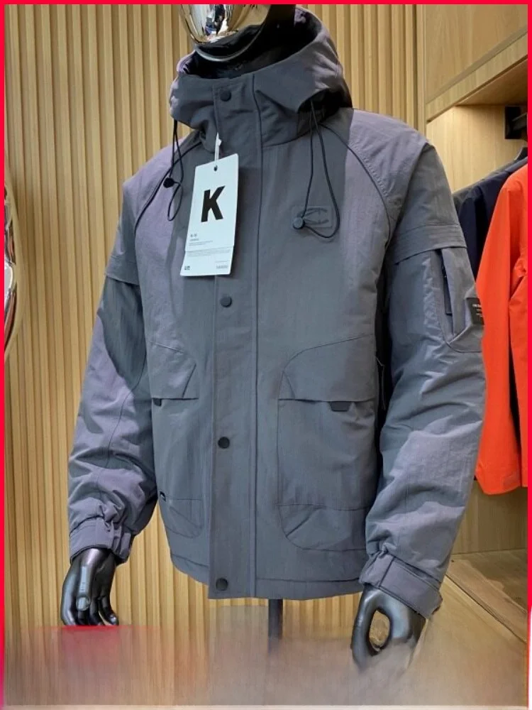 

Trendy Line Diamond Pattern Cotton Fill Outdoor Hooded Thiened Men's Cotton Jaet Coat for Autumn Winter Couples