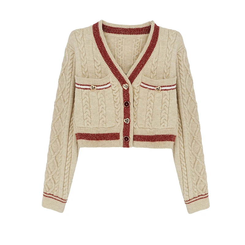 Cardigan lavorato a maglia con scollo a v alla moda Chic donna autunno inverno stile College top a maniche lunghe Cardigan corto moda coreana