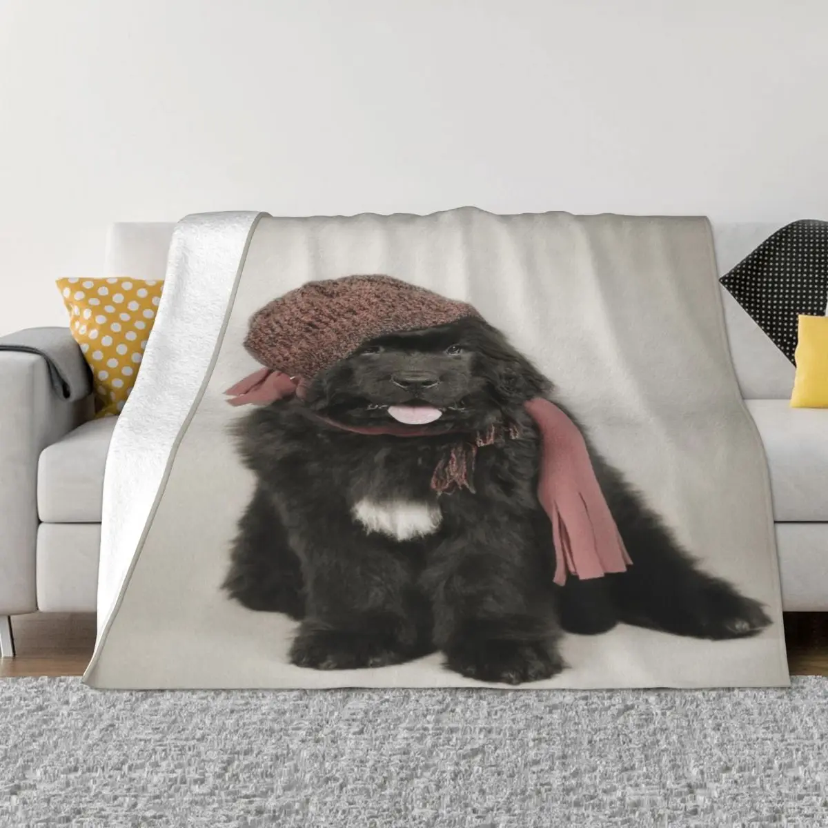 Newfoundland Dog Puppy Warm Blanket Sports Travel Office Throw Blanket Winter Print Custom Plush Bed Cover Sofa Bed Cover