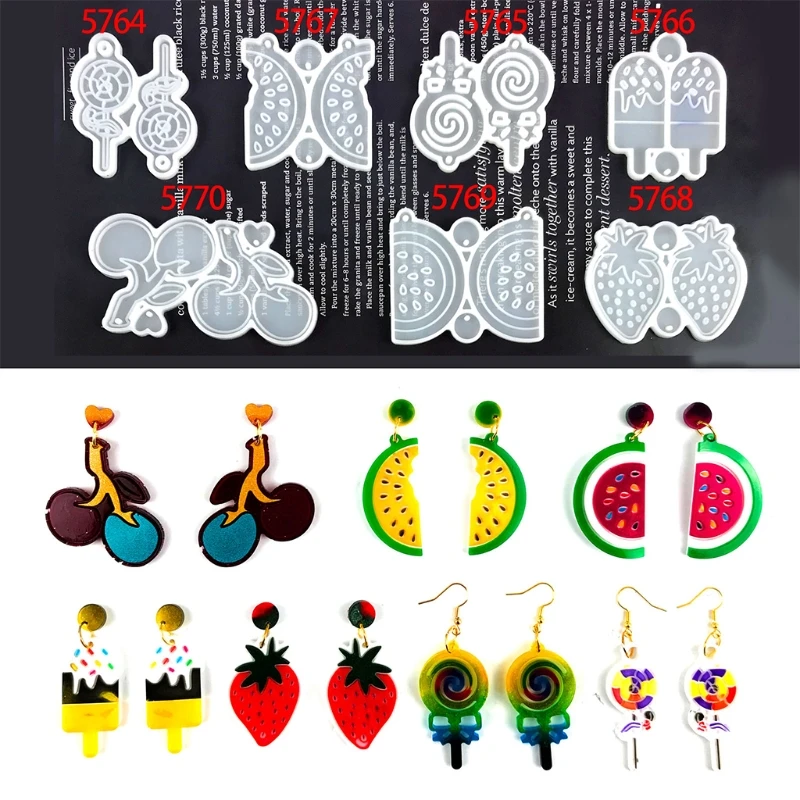 Fruit Lollipop Earrings UV Epoxy Resin Mold Handmade Earrings Eardrop Danglers Silicone Mould DIY Crafts Jewelry Drop shipping