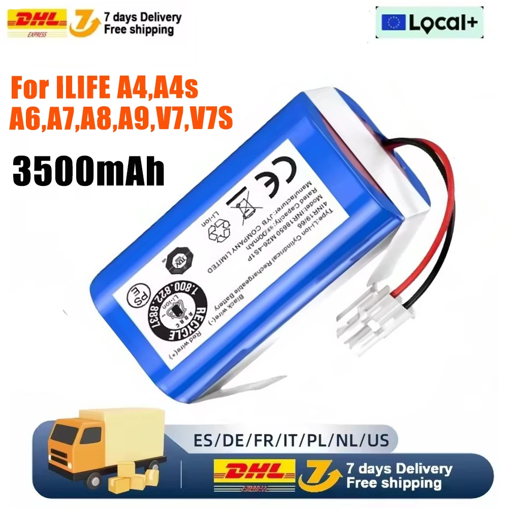 Batteria di ricambio originale da 14,8 V e 3500 mAh per robot aspirapolvere, compatibile con i modelli ILIFE A4, A4s, A6, A7, A8, A9, V7, V7S. Batterie INR18650 M26-4S1P.