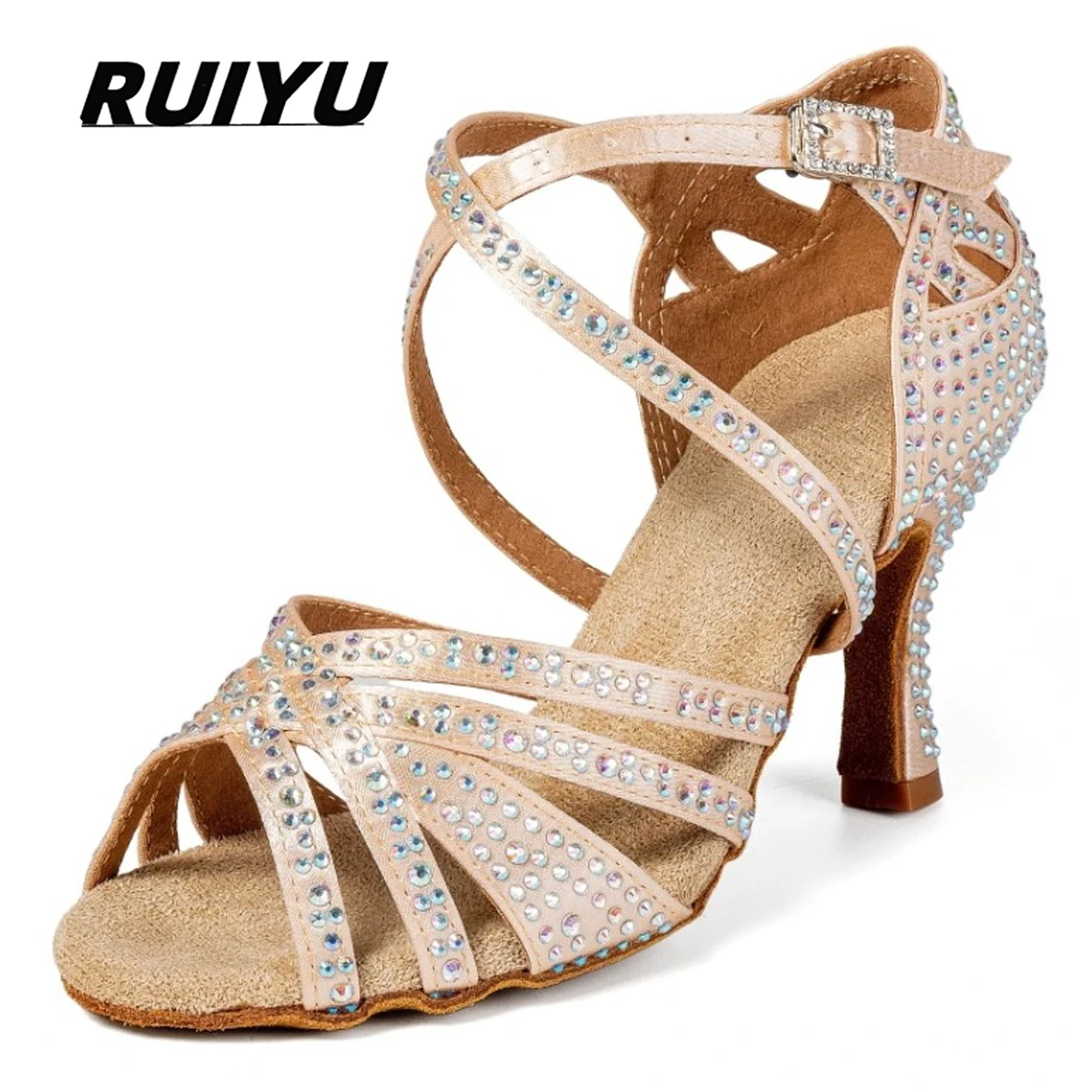 

Women's Latin Dance Shoes, Skin-toned Rhinestone High Heels, Salsa Tango Ballroom Party Outdoor Dancing Footwear