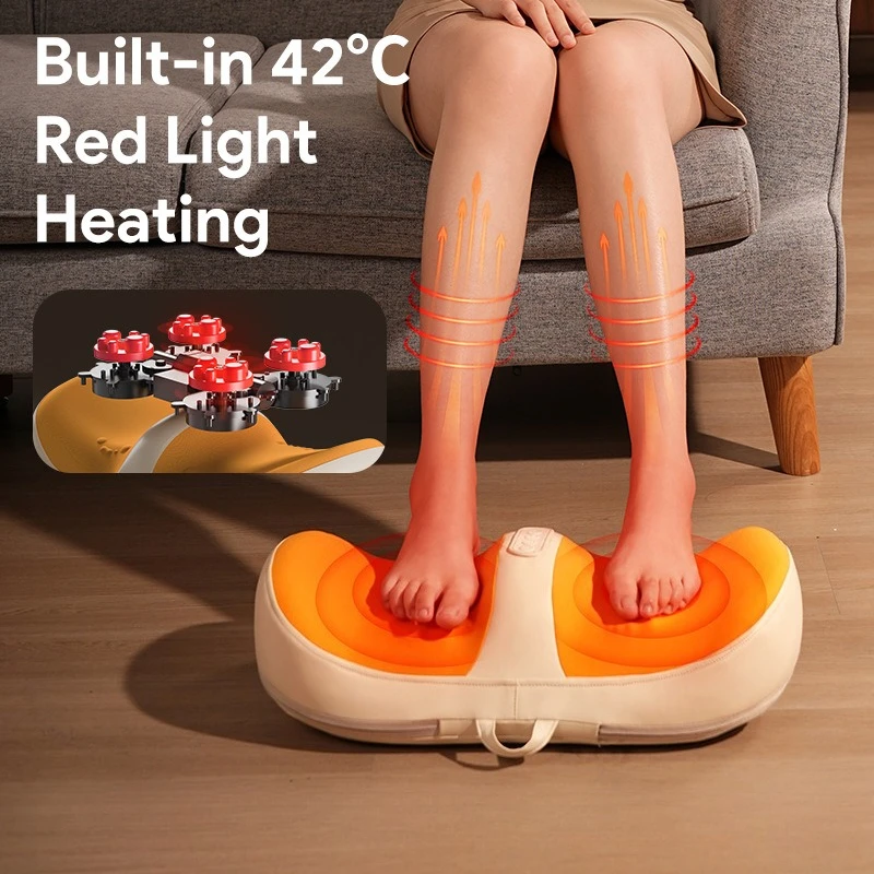 4-Zone Electric Calf Foot Massager Red Light Heating Fully Automatic Foot Massage Machine Breathable Relaxation Treatments