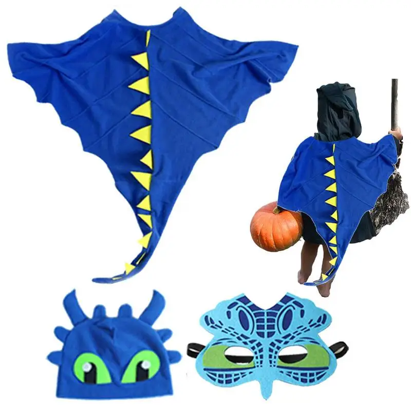 Dragon Costume Toddler Dragon Costume Halloween Costumes Dinosaur Cloak Hat Face Cover Boy Girl Dress Up Clothes 3-8 Years Old