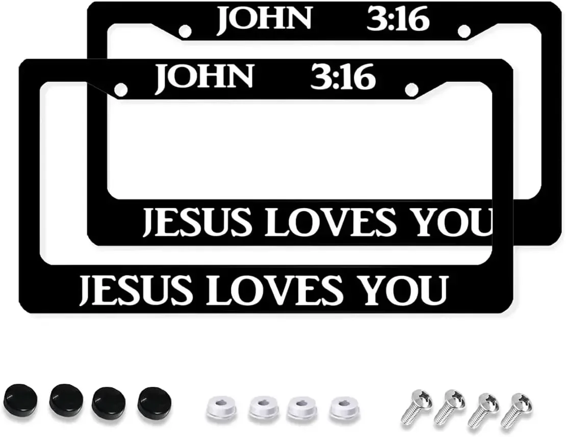 Jesus Loves You Christian License Plate Frame 2 Pack License Plate Holder with 2 Holes Car Tag Framefor Women Men US Vehicles