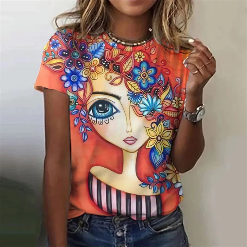 New Summer 3D Abstract Faces Painting Print T Shirt Women Fashion Streetwear Short Sleeves Girl Vintage Clothing Tee Shirts Tops