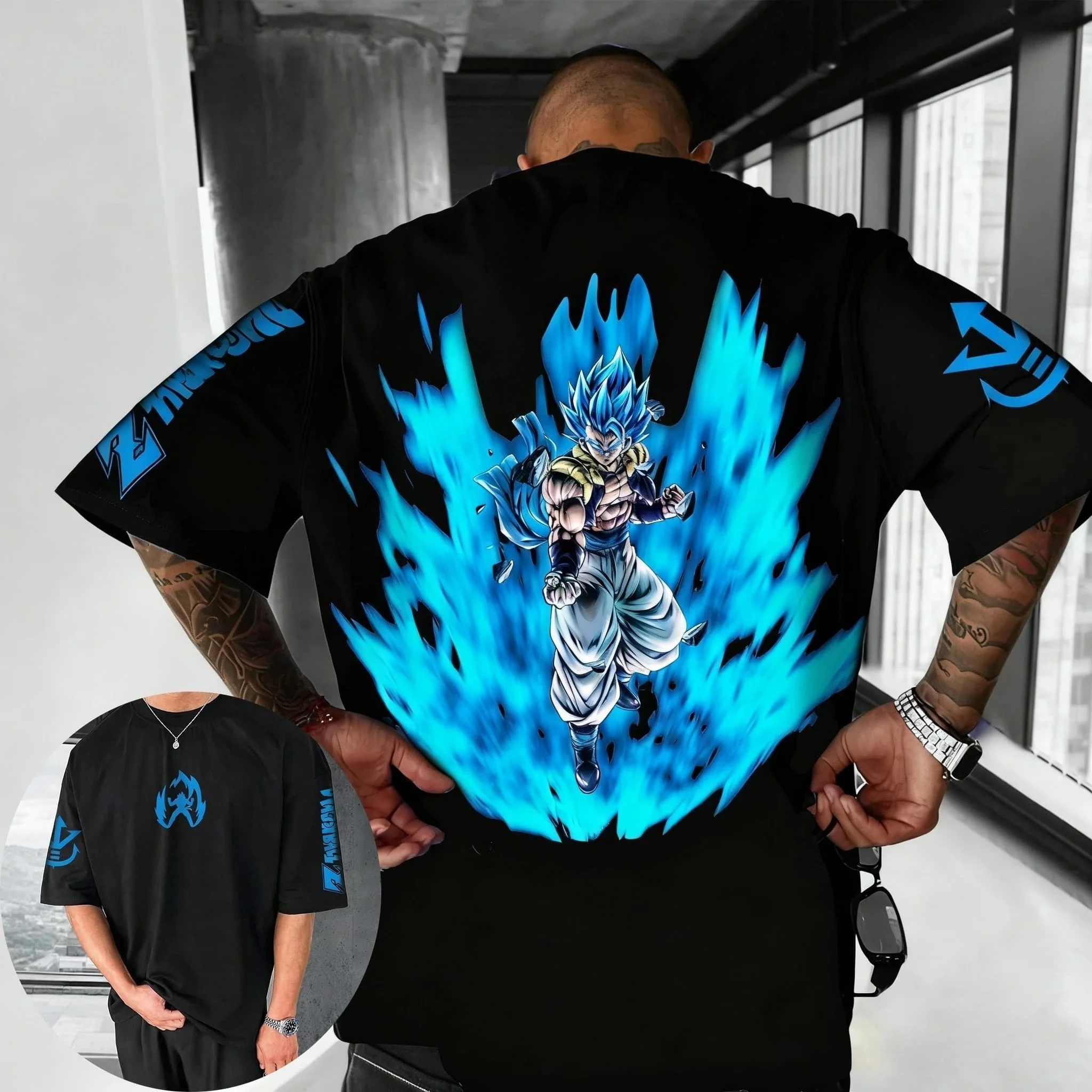 2026 Summer Dragon Ball Retro Anime T Shirt for Men Casual Loose Sports Daily Wear Super Saiyan Blue Gogeta Character Tees view 2