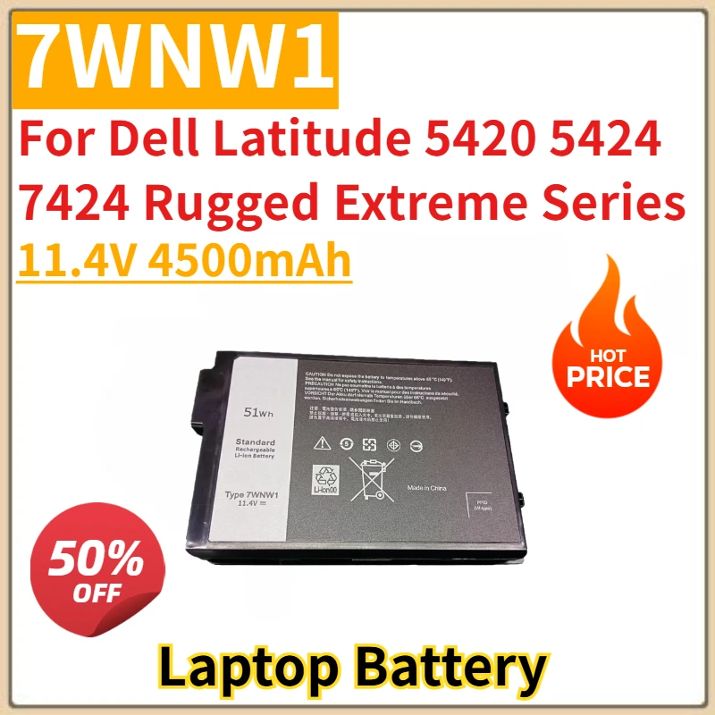 

Новый сменный аккумулятор для ноутбука 11,4 В 4500 мАч 7WNW1 для Dell Latitude 5420 5424 7424, прочная серия Extreme
