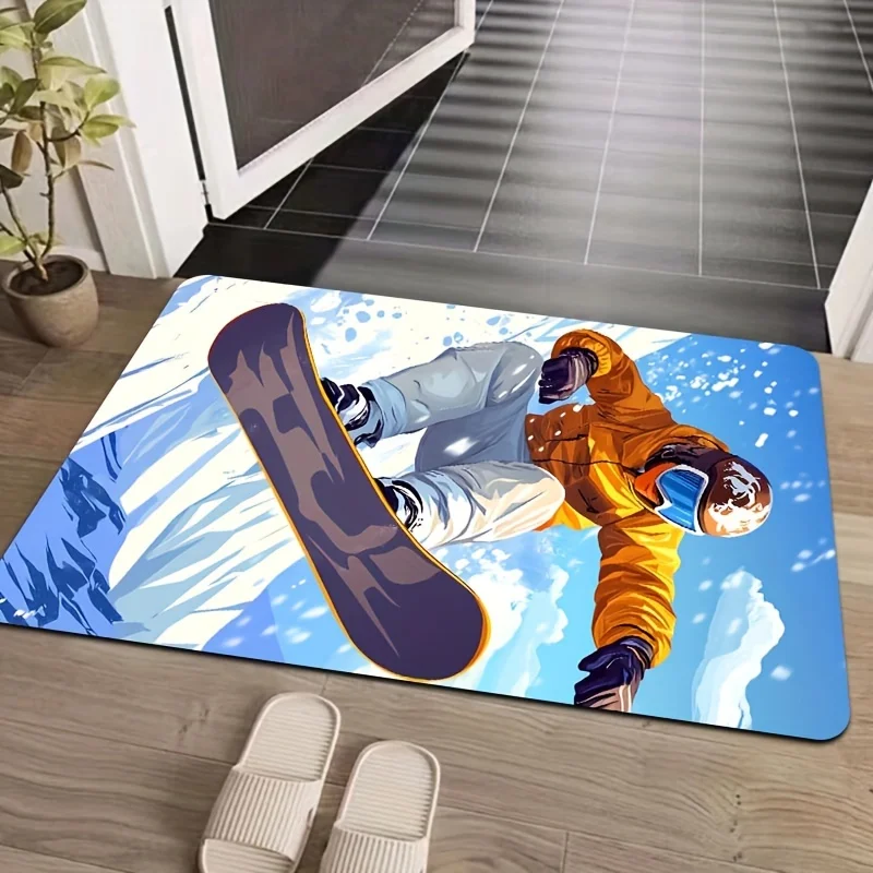 Versatile 8mm Thick Skiing & Sports-Themed Carpet - Machine Washable, Polyester with PVC Backing for Living Room, Bedroom, Kitch