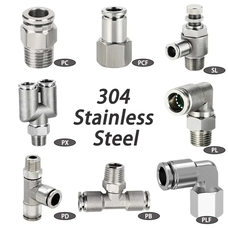 Pneumatic Quick 304 Connector Stainless Steel PC PCF PL SL Quick Connect 1/8 1/4 3/8 1/2 M5 BSP Pipe Fittings