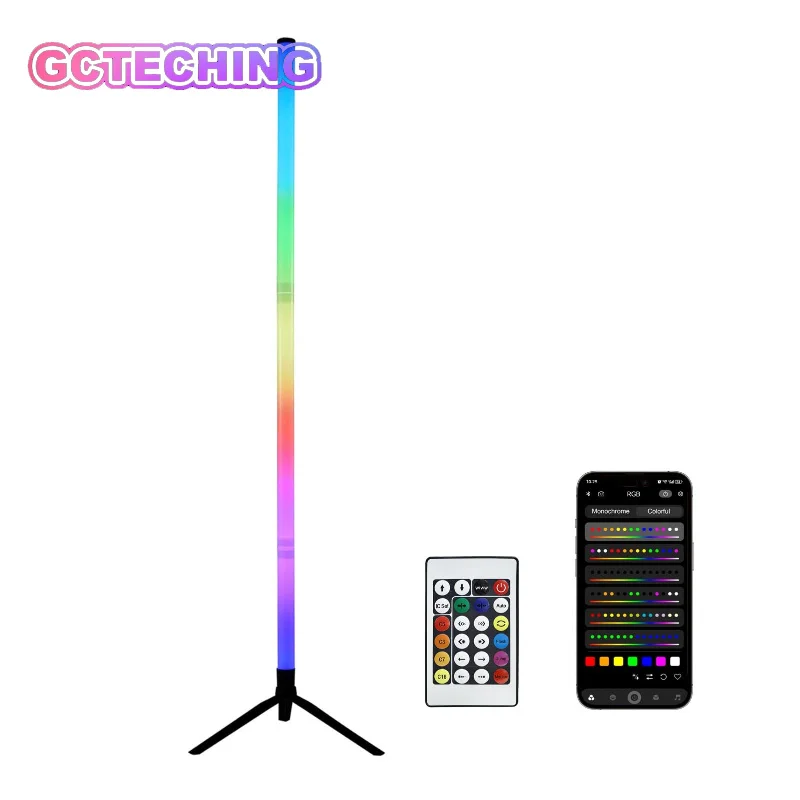 Lampe de sol LED RGB de 120 cm, lumière ambiante à détection sonore, lampe murale d'angle pour chambre à coucher, lampe d'ambiance pour salle de jeux électroniques