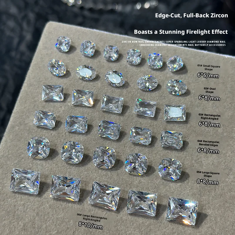 YYM Glänzende Zirkon-Nagelsteine, klare rechteckige Nageldiamanten, exquisite Glassteine, Nagelkunst-Dekoration für Damen, Schönheit