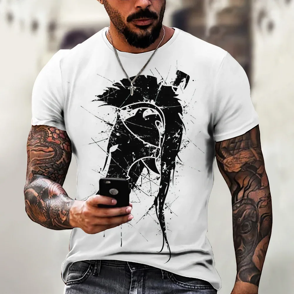 Hot Selling Men\'s 3d Printed Spartan Print Short Sleeve O Neck T-shirt Fashion Loose Street Personality Trend Retro Oversized To