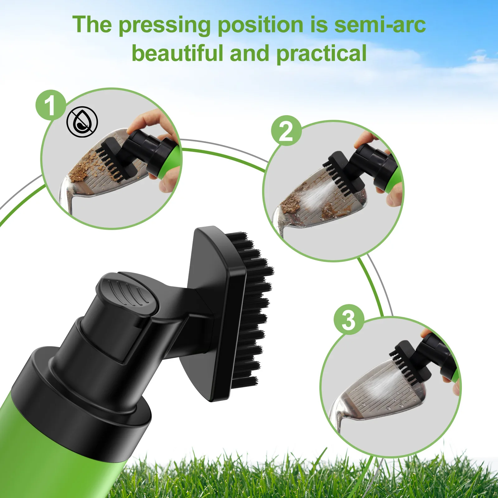 Splash Golf Water Brush - Retractable Brush with Nylon-Bristles Head - Wide Cleaning Coverage - Anti-Leak Reservoir Tube