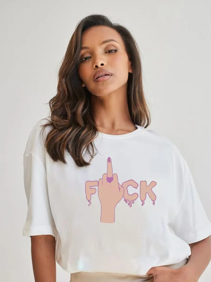 

Faionable Casual Cotton ort Sve T-irt Printed Loose Top Women's Summer round Ne Regular Fit Commute Sle