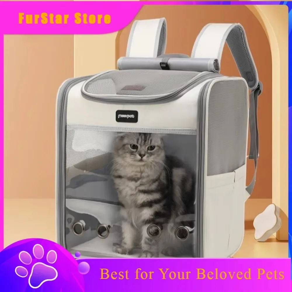 FurstarMultifunctional Transparent Pet Carrier Bag Large Space Oxford Pet Backpack Foldable Breathable Cat Carrying Bag Puppy Ca