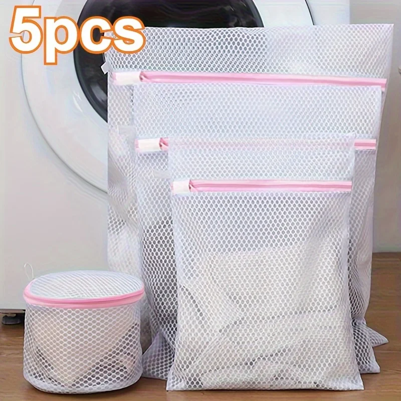 5pcs Premium Laundry Mesh Bags with Zippers - Durable Polyester, Protective & Easy-to-Use Wash Bags for Delicates, Underwear