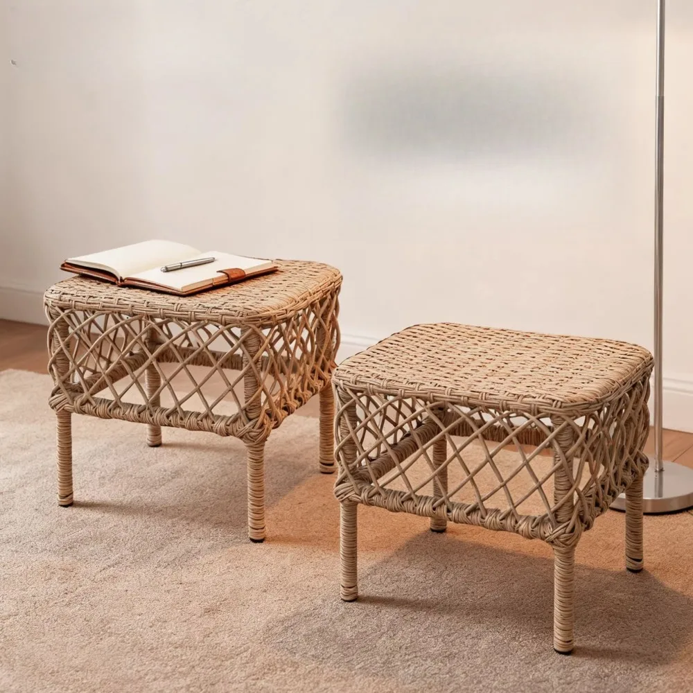 

Small stool rattan woven low children's shoes changing stool sturdy non slip durable high-end living room garden footrest chair