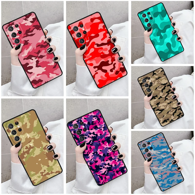 حافظة لهاتف سامسونج جالاكسي S24 S25 S23 S21fe S22 Ultra Plus Note 10 20 غطاء عسكري نمط أزرق مموه #1