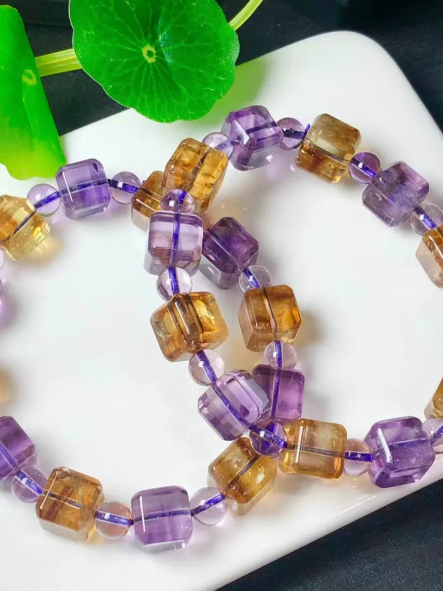 Natural Ametrine Quartz Yellow Purple One Bracelet Women Lady Charms 8x8mm Gemstone Crystal Bracelet AAAAAA