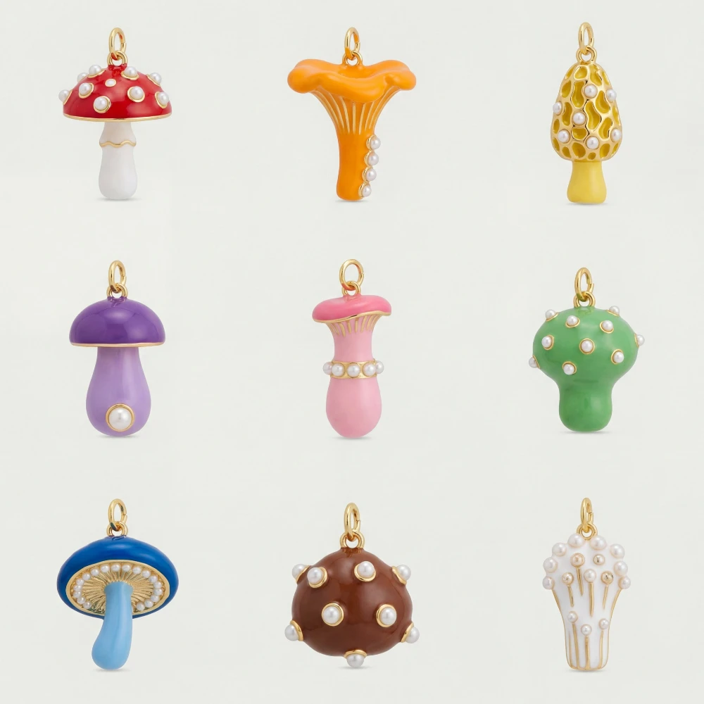 Neue süße, schlichte, heilende und farbenfrohe Pilz-DIY-Anhänger-Charms für die Schmuckherstellung – Detail 5