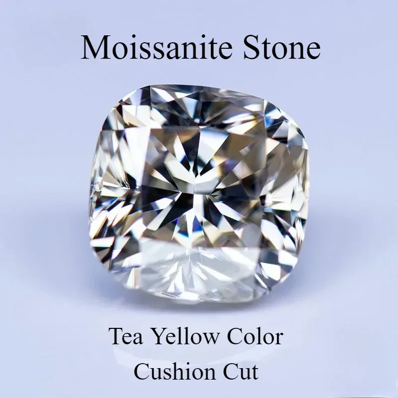 

Moissanite Stone Cushion Cut Natural Color Tea Yellow Lab Grown Diamond for Charms Woman Jewelry Making with GRA Certificate