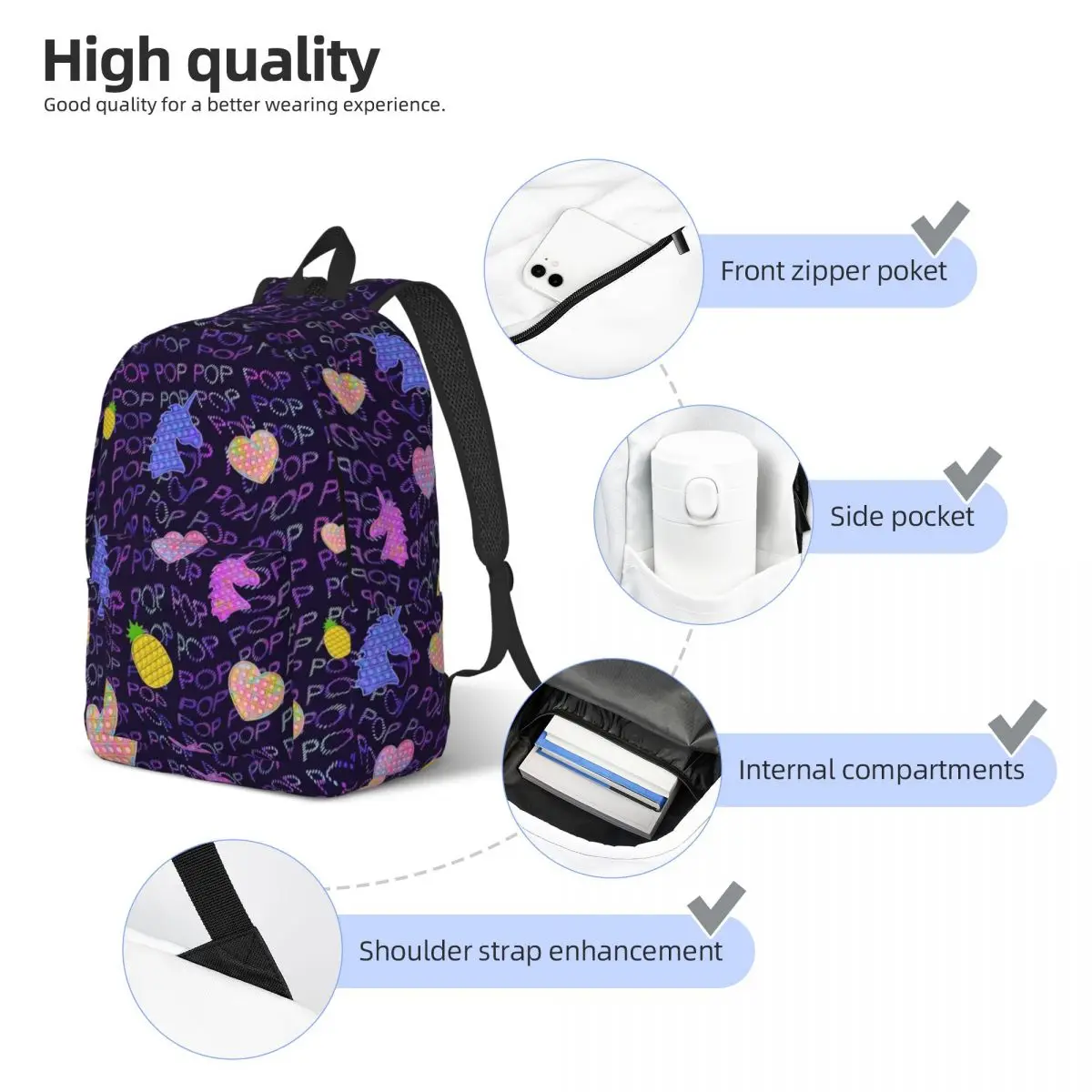 Sac à dos à motif imprimé Pop Fidget pour enfants, cartable pour garçons et filles, sac à dos pour enfants, école maternelle alth