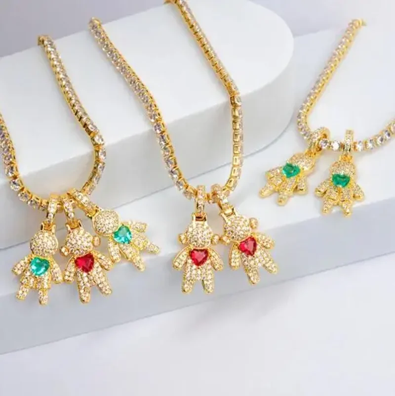 Nidin Light Luxury Trendy Pave Shiny Crystal Zircon Girl Boy Pendant Necklaces For Women Son/Daughter Fashion Jewelry Fine Gifts