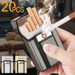 New Creative Portable USB Rechargeable Lighter Cigarette Case Windproof Cigarette Lighter 20 Cigarette Cases Smoking Accessories