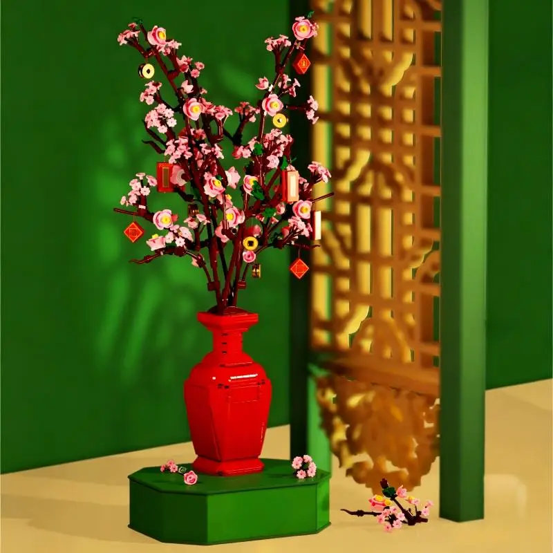 Peach Blossom Building Bricks, Festive Pendant Details, DIY Assembly, Tabletop Display, Great Gift For Holiday Celebrations.