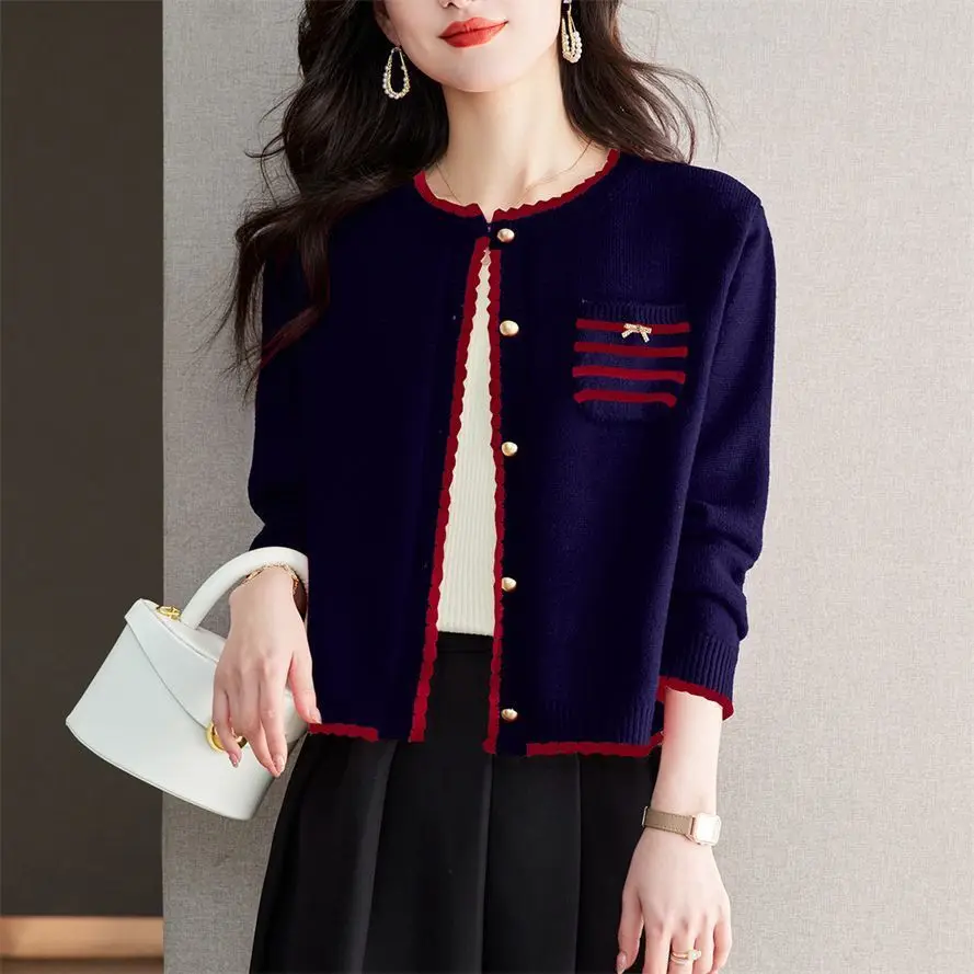 Thin Style Small Fragrant Spring Cardigan 2024 New Item Short Small Knitted Fashion Western-style Long Sleeved Outerwear Top