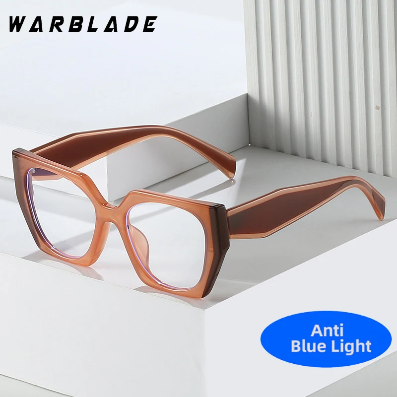 

Luxury TR90 Blue Light Blocking Glasses Y2K Large Cat Eye Color Block Frame Clear Lens Computer Glasses Spectacles For Women Men