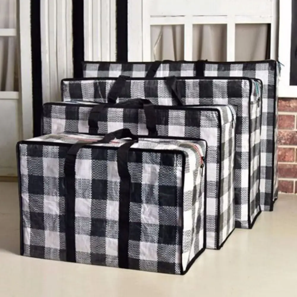 Moving Package Bag Quilt Clothes Storage Pouch Grid Simple Style PP Woven Material Students Dormitory Storage Package