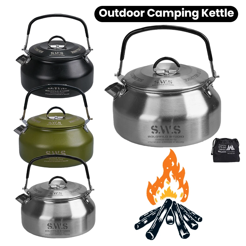 

1л уличный походный чайник с ручкой, чайник из нержавеющей стали 304, легкий кофейник, туристическая посуда, принадлежности