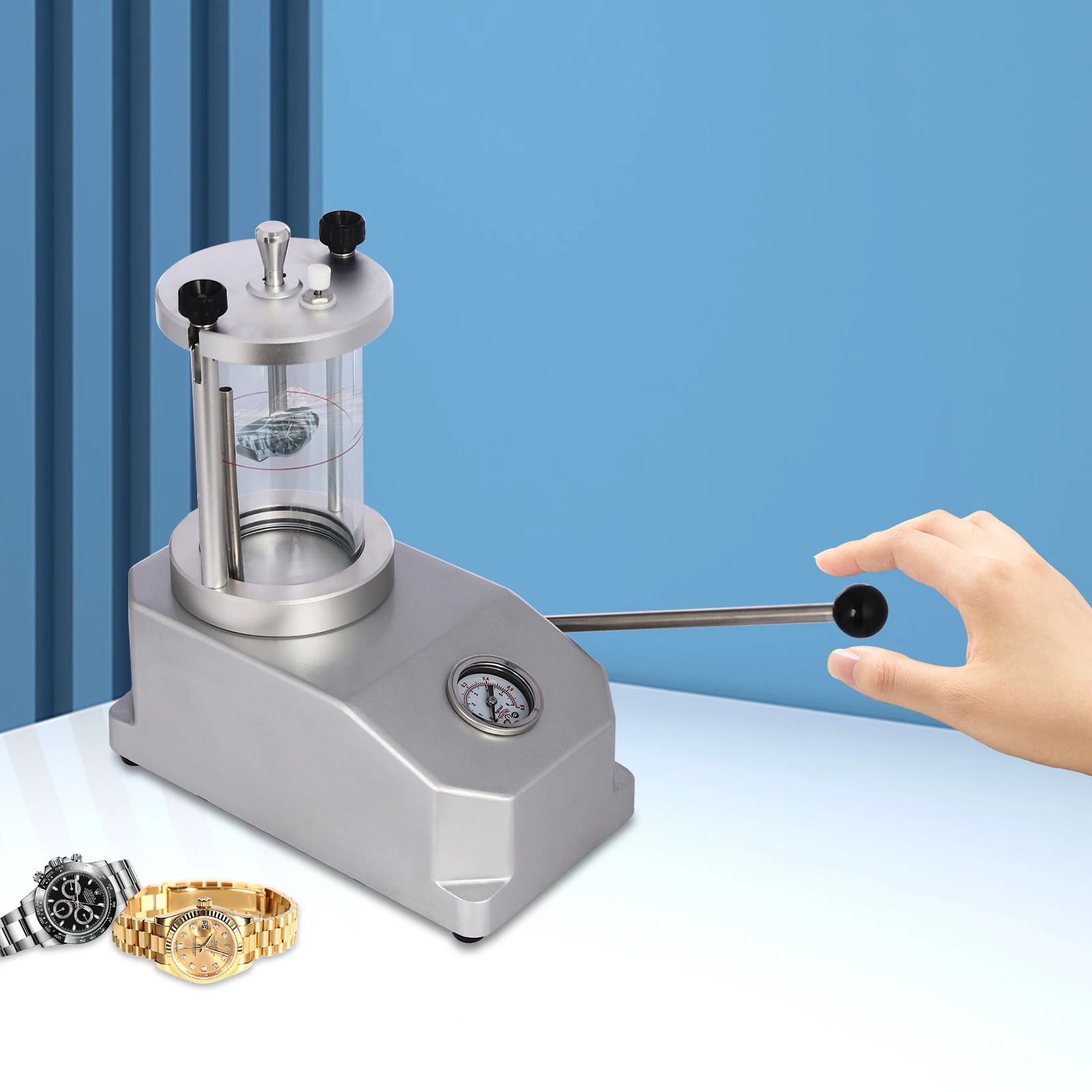 Watch Case Waterproof Pressure Glass Tester,Silver Manual Watch Waterproof Test Tool for Home,Watch Shops