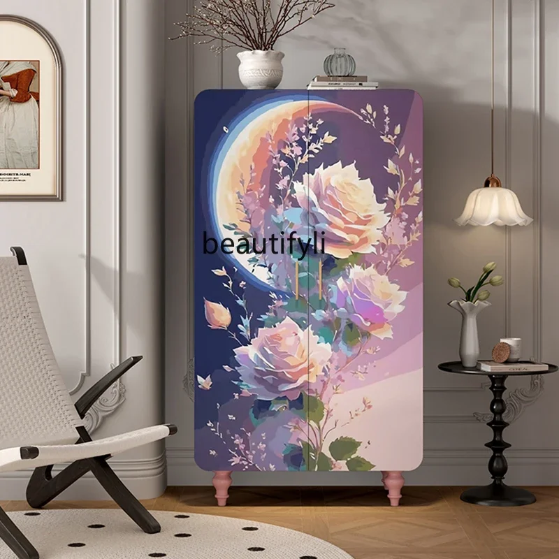 A90 Full solid wood wardrobe French romantic pink bedroom storage storage rose decorative cabinet