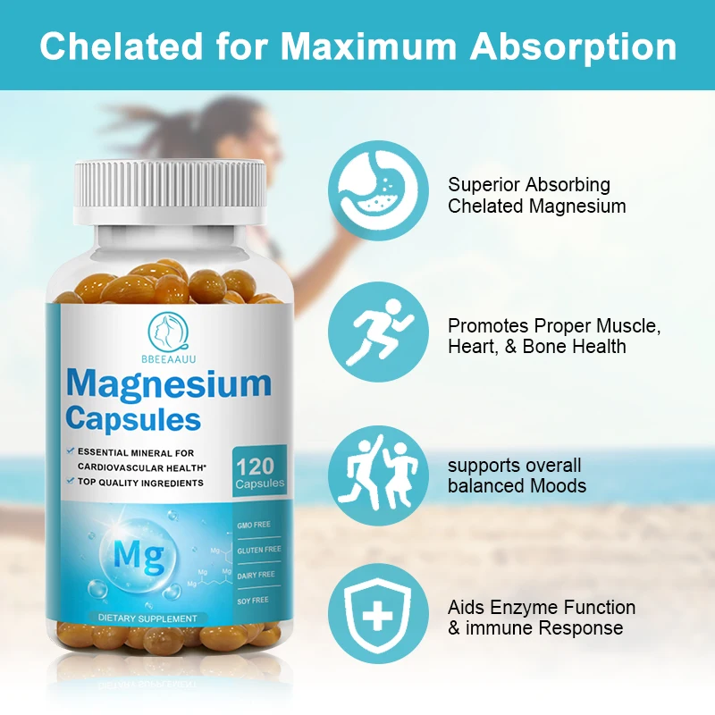 BBEEAAUU Magnesium Capsule Free Stress Muscle Nerve Health Good Mood Brain Bones,Joint and Cardiovascular Health