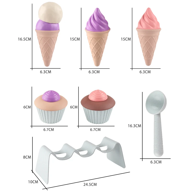 어린이 해변 아이스크림 장난감 아이스크림 콘 해변 모래 파기 및 눈 놀이 도구 보관 배낭 생일 선물