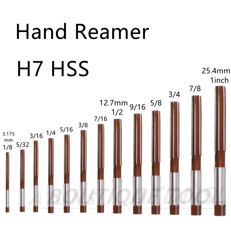 Reamer 1/8 3/16 1/4 5/16 3/8 1/2 5/8 3/4 5/32 7/16 9/16 7/8 1inch H7 HSS Hand Reamer CNC Straight Shank Chuck 3.175 12.7 25.4mm