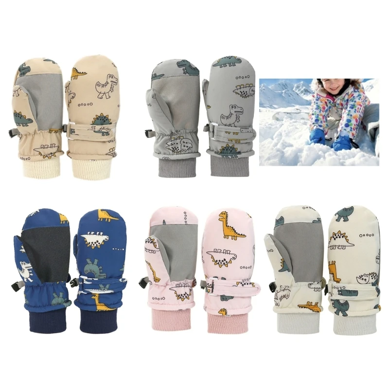 Adjustable Snow Mittens Waterproof Snow Gloves Cartoon Ski Mittens Quick Drying Design Gloves Windproof for Infants