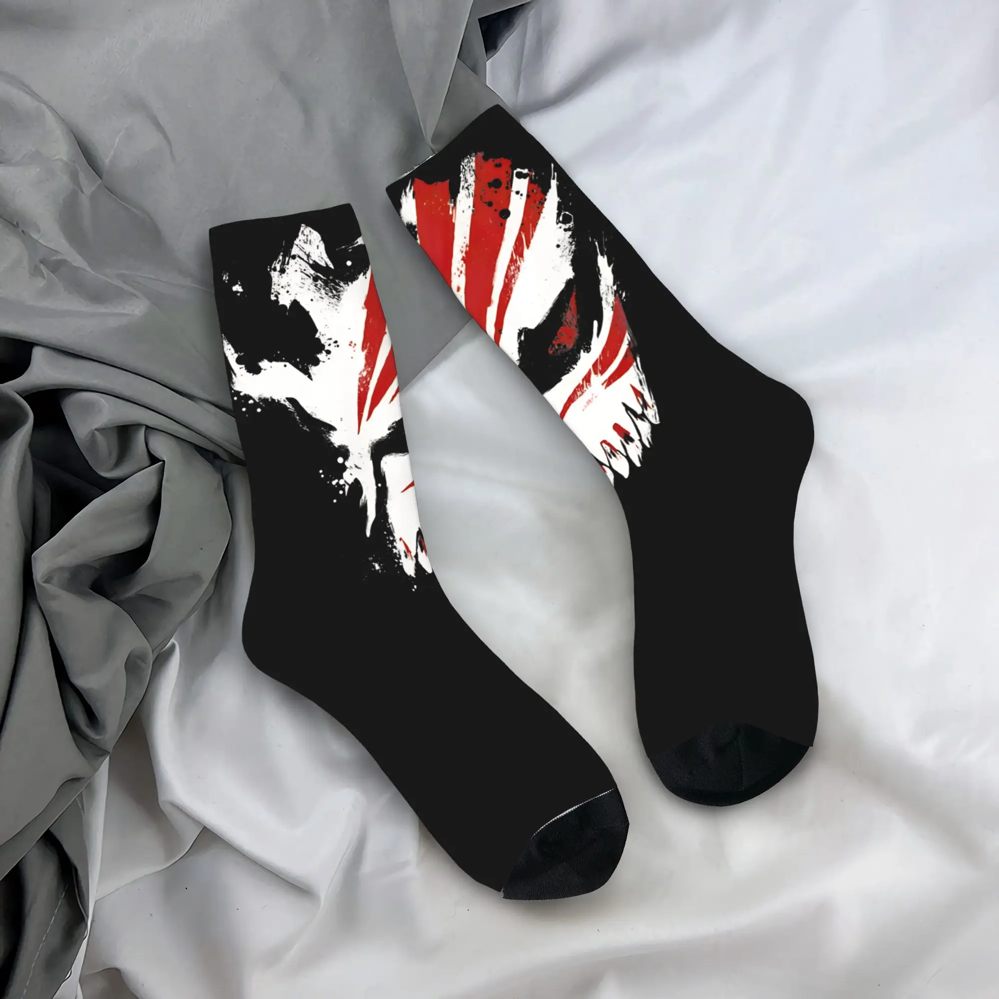 Men's Socks Crimson Anime Hollow Mask Dark Red Abstract Spirit Stockings Autumn Funny Warm Soft Socks Cycling Anti Skid Socks