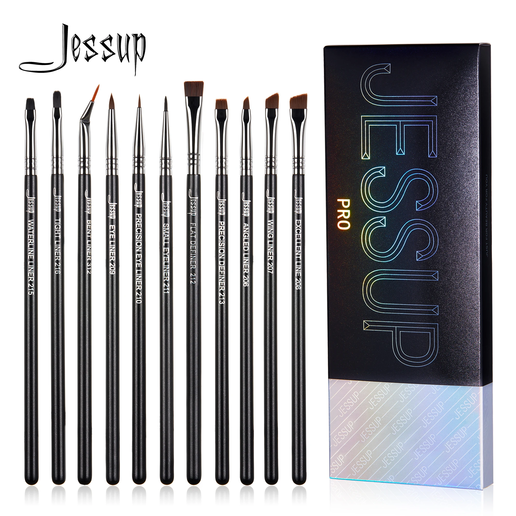 Jessup zestaw pędzli do eyelinera, 11 szt. Pędzel do eyelinera profesjonalny, stożkowy kątowy płaski ultra cienki precyzyjny zestaw pędzli do eyelinera T324