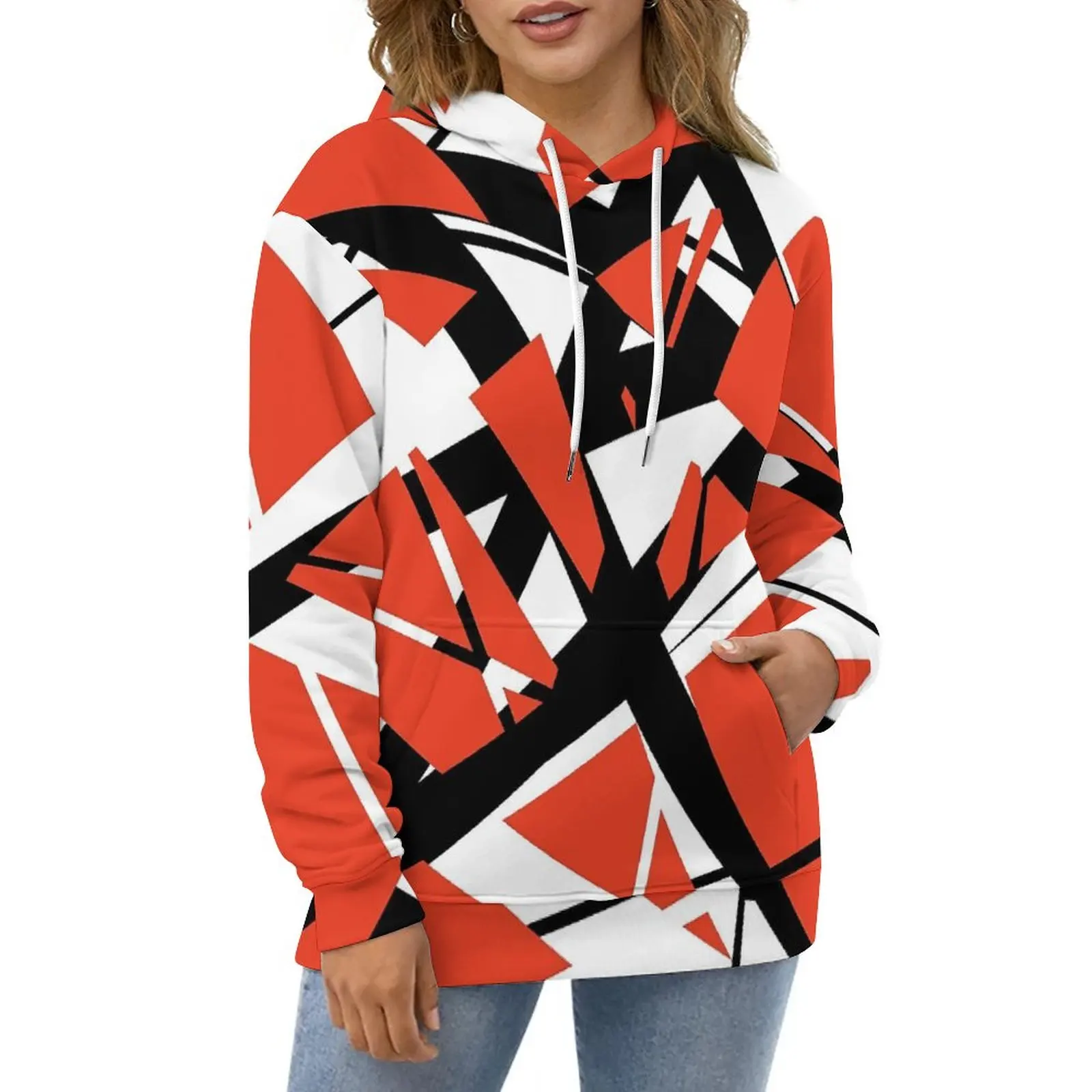 

TRIBUTE TO VAN HALEN Hoodies Long-Sleeve Red White Casual Hoodie Autumn Streetwear Oversized Pattern Loose Hooded Sweatshirts