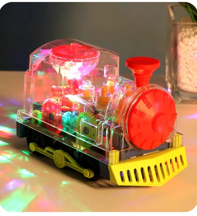 Trem de engrenagem transparente carro elétrico universal modelo de carro de brinquedo infantil presente de 2-3 anos para meninos e meninas