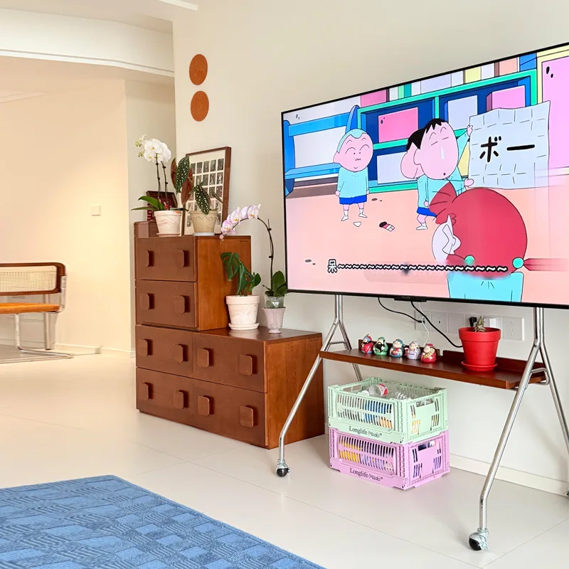 Movable TV stainless steel bracket floor-to-ceiling cart, living room, bedroom, household hanger, suitable for 32-75 inches