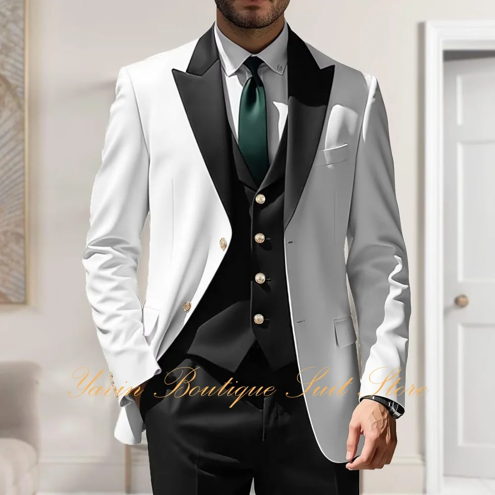 

Classic Men's 3 Piece Tuxedo Suit Set Slim Fit Peak Lapel Jacket Suits for Men Business Wedding Prom Suits
