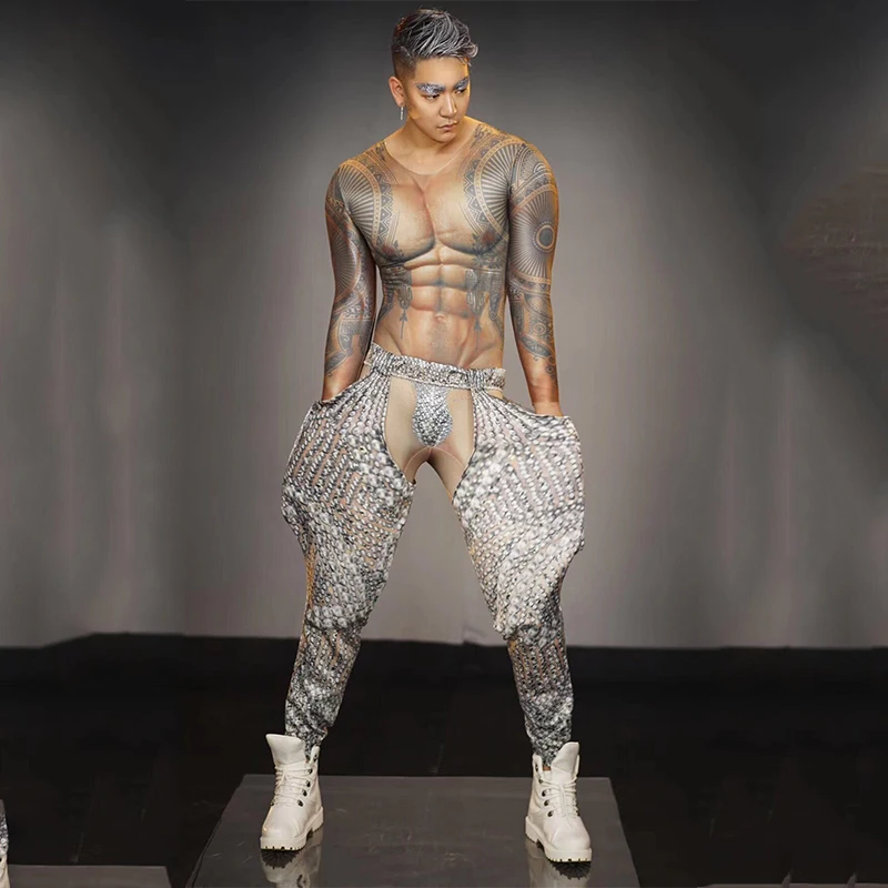 2025 ملهى ليلي الرجال دنة مرونة العضلات بذلة + بانت جوجو راقصة زي الهذيان الملابس شريط الحفلات المرحلة ازياء dj ازياء #2