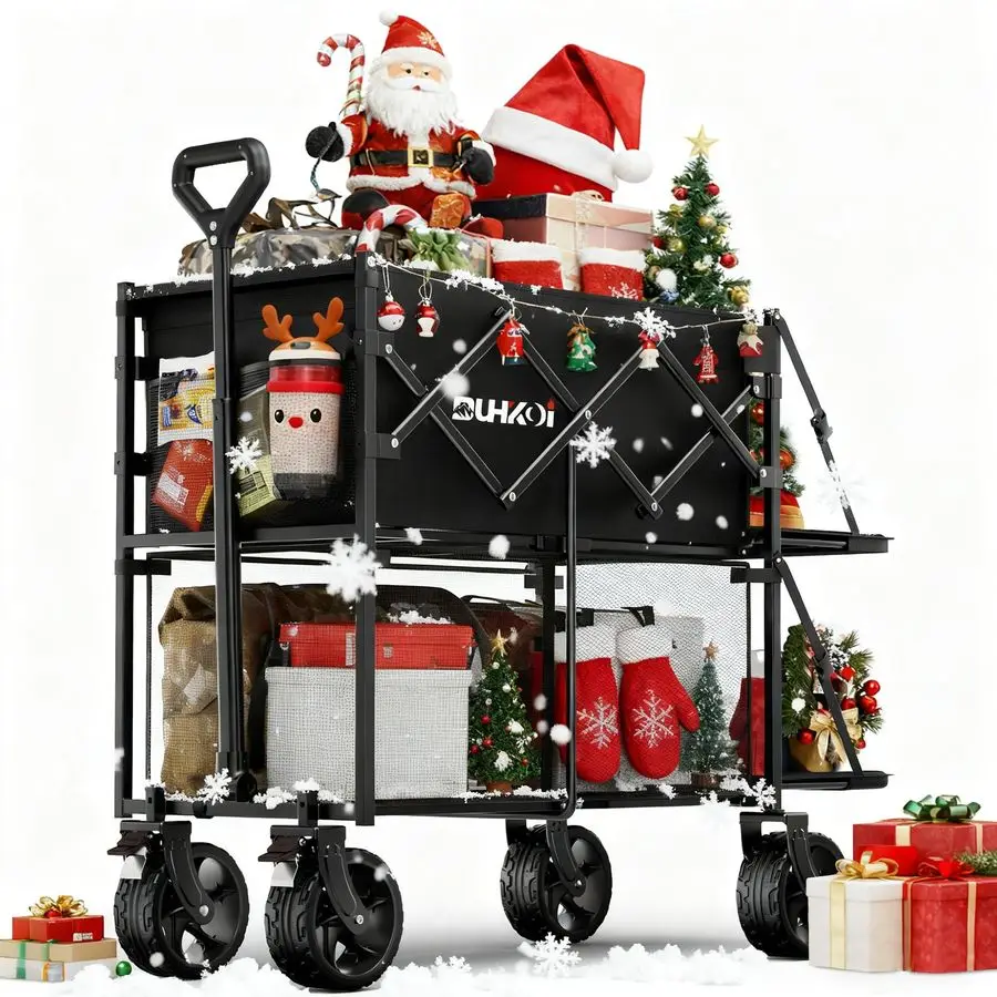 

Складная спортивная тележка Decker Wagon 320L большой емкости 400 фунтов с большими колесами, двойная удлиненная задняя дверь, сверхмощная складная