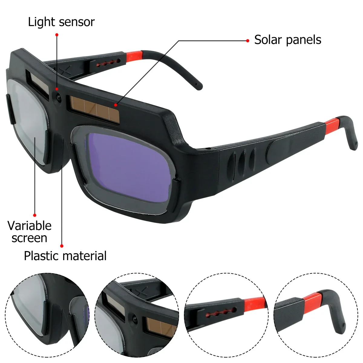 Imagem -05 - Lcd Óculos de Soldador com Sensores Sombra Ajustável Segurança Protetora Solar Powered Auto Escurecimento Welding Goggles